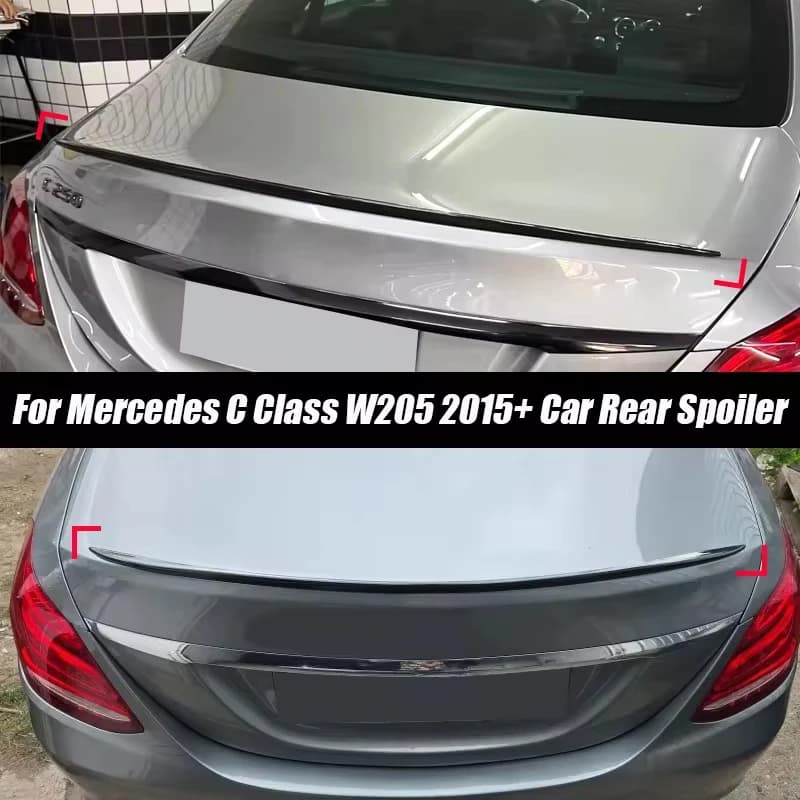 For Mercedes Benz W205 C Class AMG 2015+ C43 C63 C200 C250 C300 C400 Car Rear Trunk Spoiler Lip Trim Gloss Black Soft Plastic