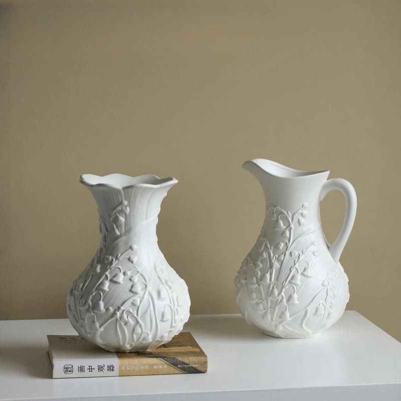 Matte relief ceramic vase living room retro art decorative flower utensils dining table flower arrangement