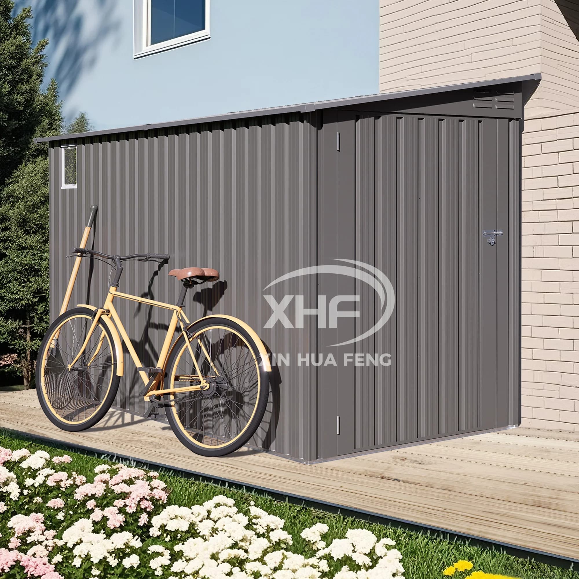 9X4FT Outdoor Metal Garden Shed Steel Frame Storage Tool House With Sloping Roof 1 Side Door For Backyard Patio Garage Lawn