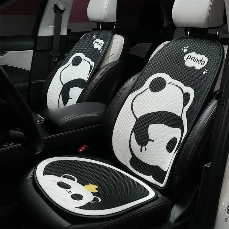 Cute Cartoon Car Seat Protector Set Universal 5 Seater Ice Silk Seat Cushion Cute Car Accessories Panda Car Seat Covers Full Set