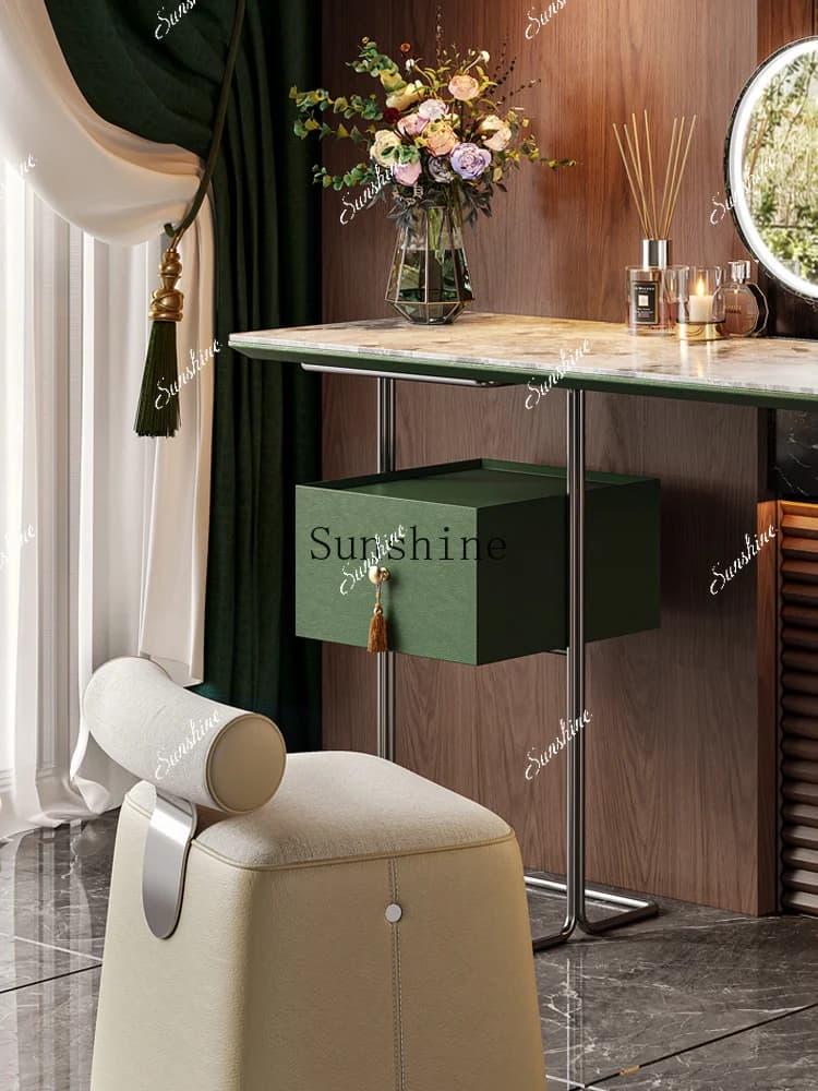 Marble surface dresser, smart mirror, premium light luxury master bedroom, makeup table, simple atmosphere  FT