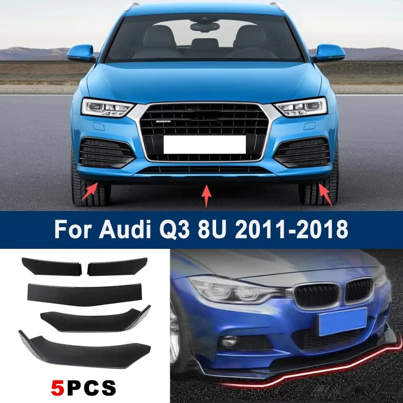 5Pcs Adjustable Sectional Front Bumper Lip Spoiler Splitter For Audi Q3 8U 2011-2018 2012 2013 Car Exterior Modification Parts