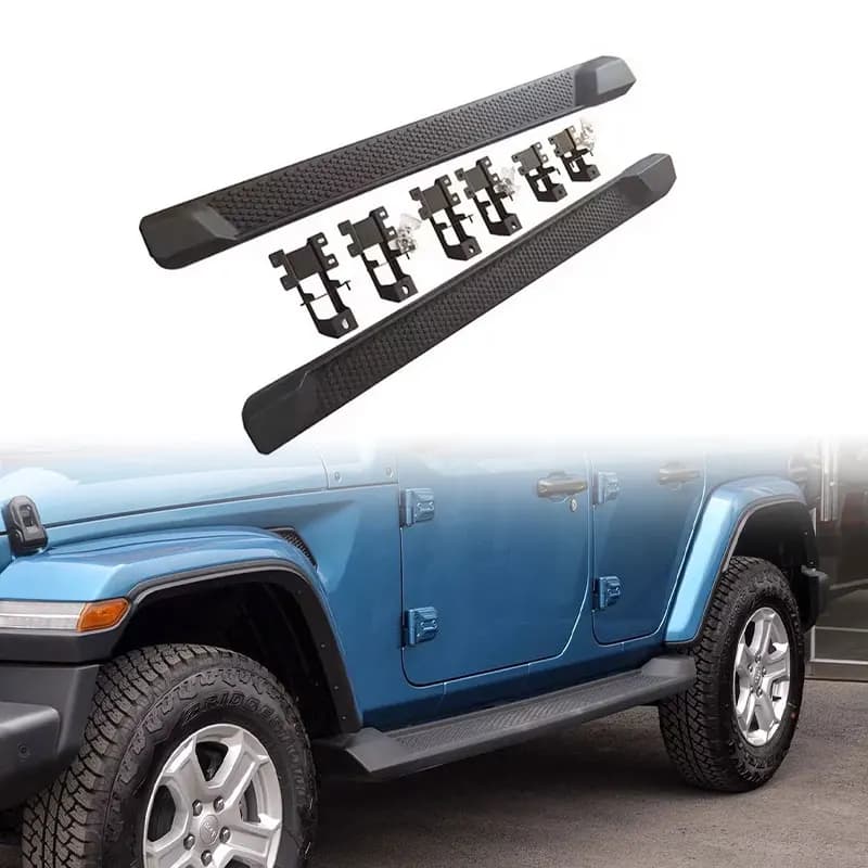 For Off-Road ABS Textured Black Nerf Bars Side Steps 4 Doors Running Boards For Jeep Wrangler JK JL 07-24