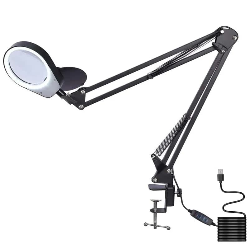 LED Desk Lamp 8X 15X Magnifying Glass Lamp Clamp on Long Arm Dimming Table Lamp 3 Colors For Reading Tattoo