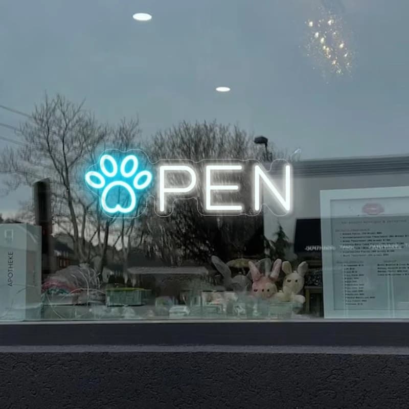 Pet Shop Open Neon Sign Paw Neon Signs for Wall Decor,Dimmable Pet Grooming Salon LED Signs for Pet Hospital,Pet Salon Store