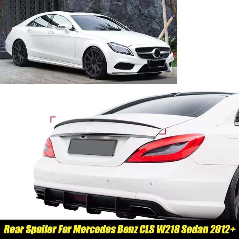 120Cm Car Rear Spoiler For Mercedes Benz Accessories CLS Class W218 CLS63 CLS500 CLS550 Sedan 2012-2018 Rubber Black Soft Plasti