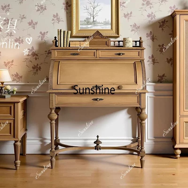 French vintage solid wood flip-top vanity table, country, home storage table