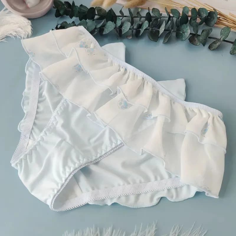 Sweety Cat Ears Japanese Girls Lingerie Kawai Lolita Milk Silk Smooth Cat Claw Skirt Edge Panties Sissy Cute Ruffle Briefs