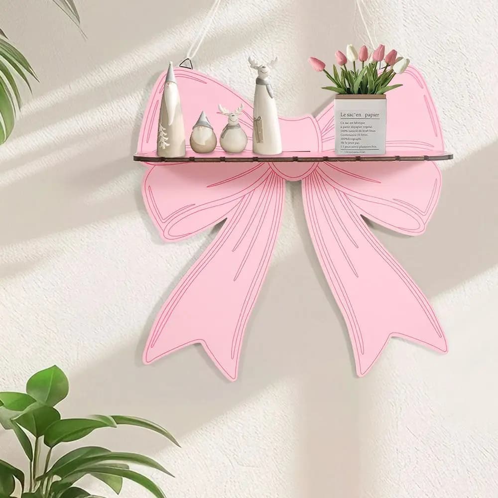 2026 Pink Bow Wooden Storage Rack Girl Cute School Style Decoration Girl Room Wooden Decor Rack Room