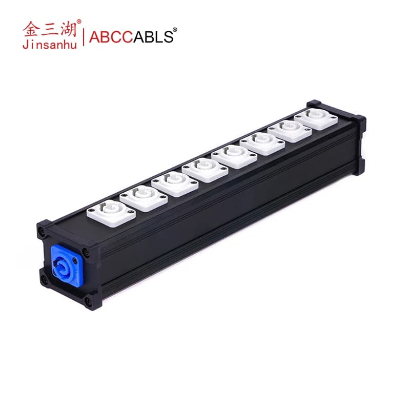 ABCCABLS Powercon Blue To 8*Powercon White Power Box Aluminum Distribution Electricity One In 8 Out