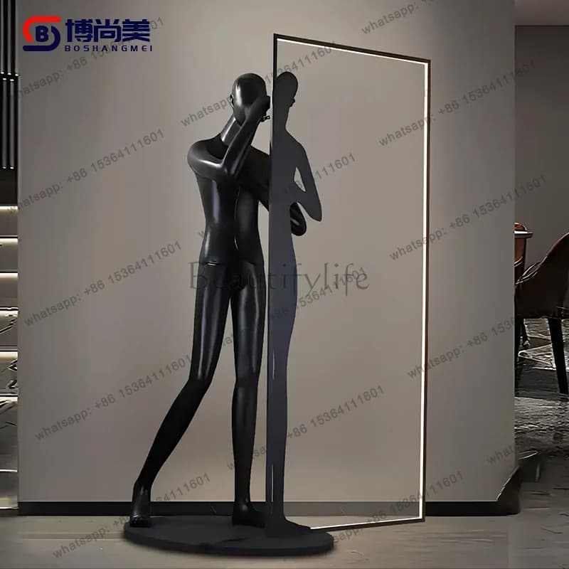 LS humanoid sculpture floor-to-ceiling smooth surface square simple creative abstract art portrait sales office ornament