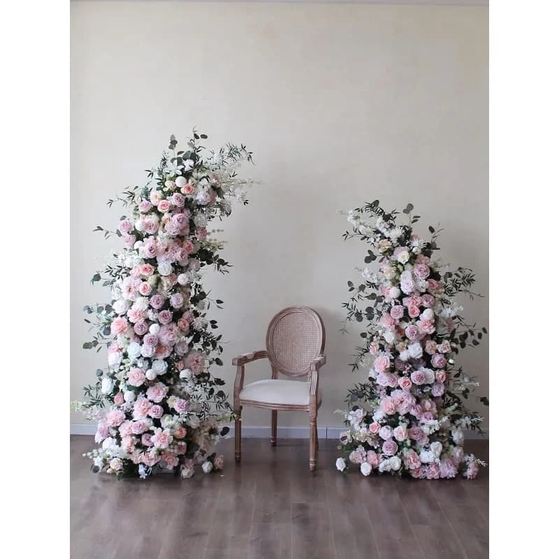 Simulation flower pink wedding background arch, wedding photography ornament decoration outdoor