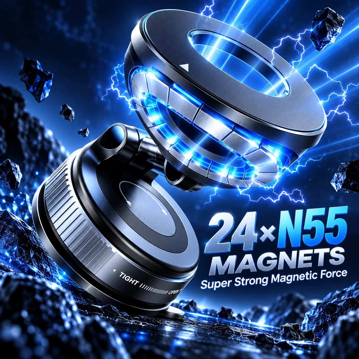 Folding Magnetic Phone Holder Strong Magnet 360° Rotation Vacuum Suction Mount for Car Dashboard Windshield Desk Mobile Phone