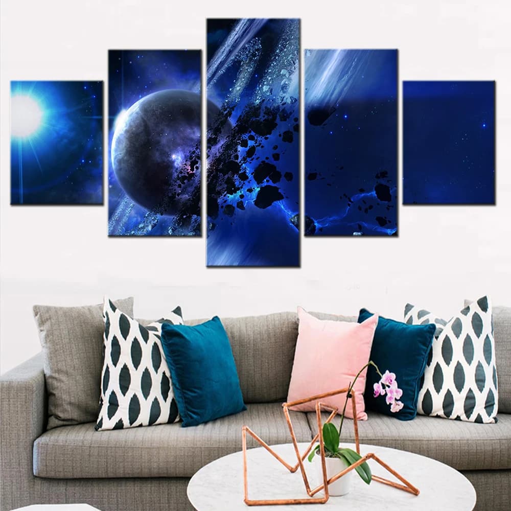 5 Pieces Canvas Wall Arts Poster Painting Landscape Space Planets Asteroid Wallpaper Home Decor Living Room Artwork Framework