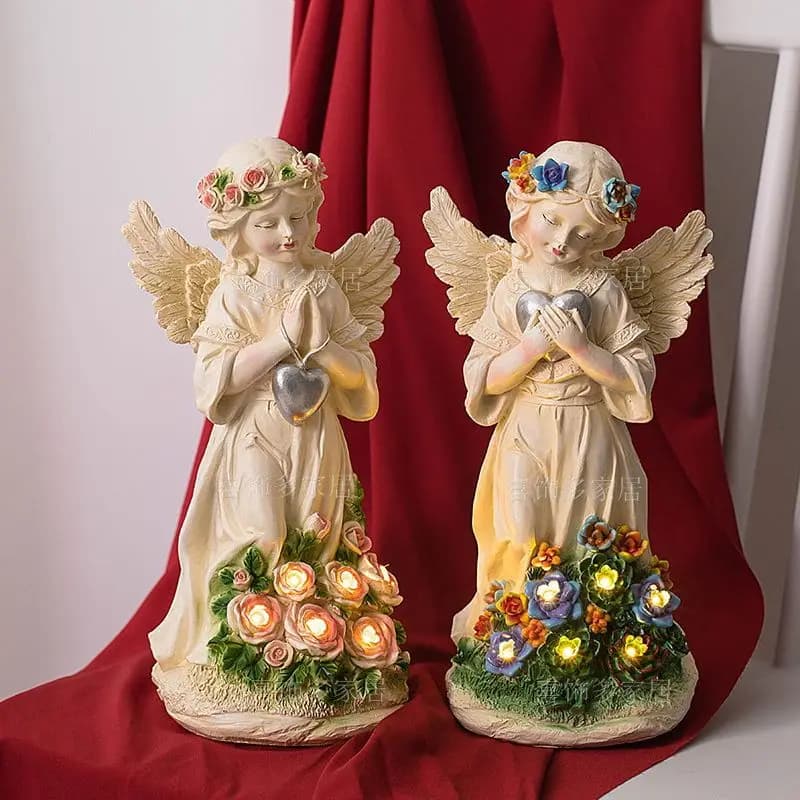 Waterproof Solar Flower Fairy Night Light Angel Girl Statue Outdoor Garden Courtyard Lamp Home Decoration Sculpture