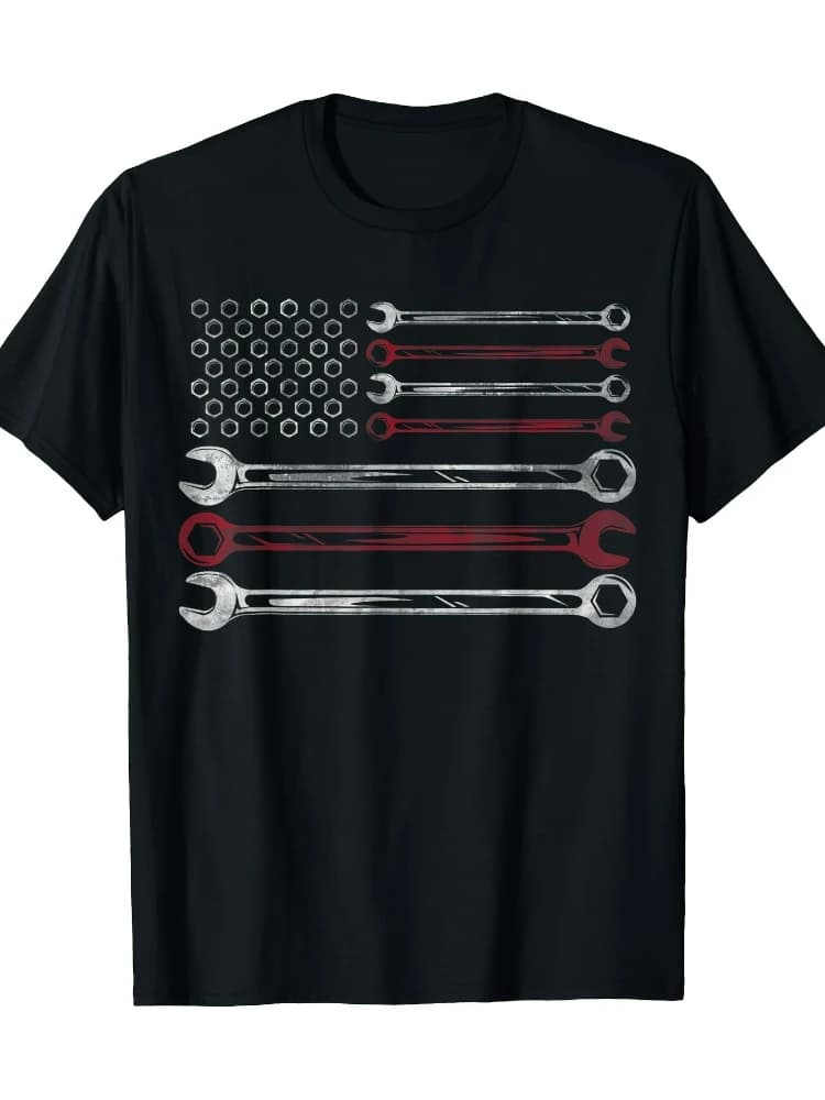 Patriotic Mechanic Flag American Car Repairman Gift USA Flag pattern design -100% cotton casual O-neck printed men's T-shirt.