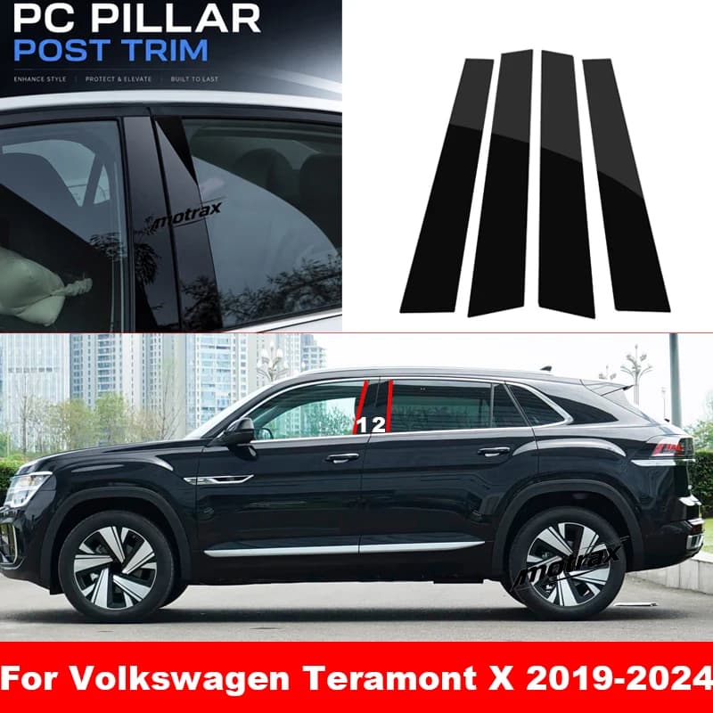 Car Door Window Pillar Posts Trim Molding Cover for Volkswagen VW Teramont Atlas X 2019-2024 Glossy PC Stickers Accessories
