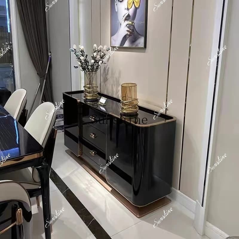 Italian light luxury post-modern foyer shoe cabinet bright black sandalwood paint solid wood dining side cabinet