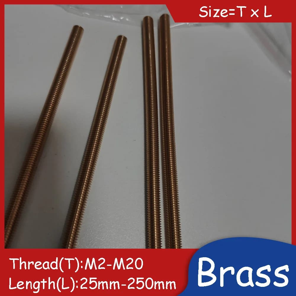 Brass Thread Rod Bar Stud M2 M2.5 M3 M4 M5 M6 M8 M10 M12 M14 M16 M18 M20 25-250mm Length