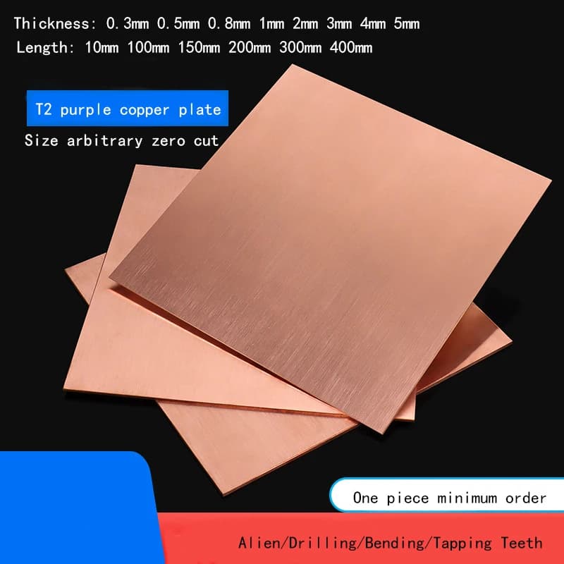T2 Copper Plate 99.9% Pure Copper Sheet Heat Dissipation Purple Copper Sheet Copper Metal Plate Customized Thickness: 0.3-5mm