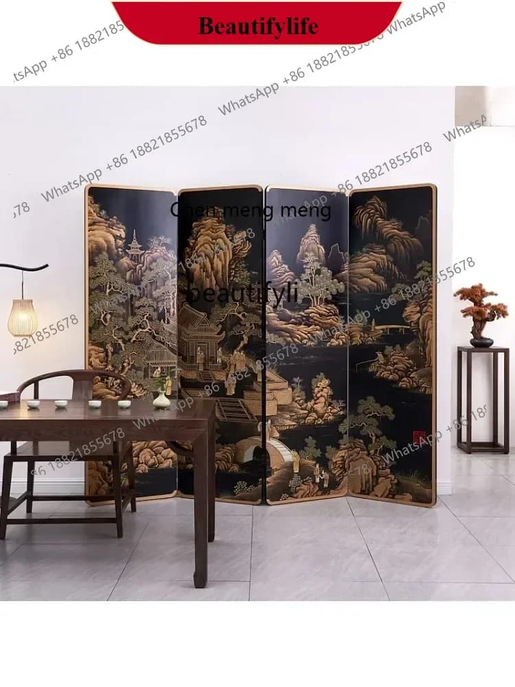 G153 S Character Landscape Screen Ancient Chinese Style Hand Painted Lacquer Painting Home Decoration Hotel Club Folding Partiti