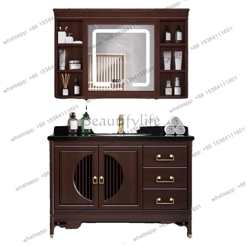 YJ Wooden Waterproof Bathroom Cabinet Floor Standing Space Saving Bathroom Cabinet Storage Clearance Mobile Da Bagno Furniture H