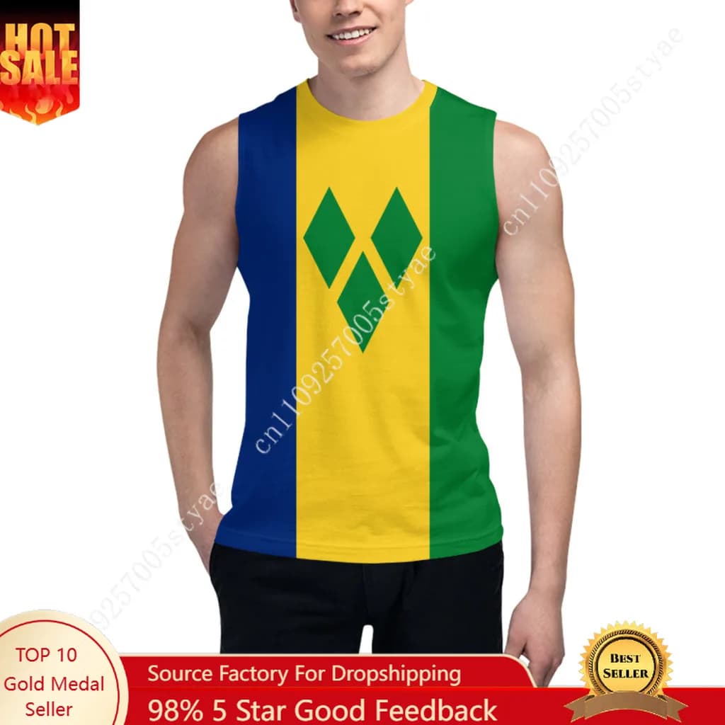 Saint Vincent Flag Tshirt Men Sleeveless Tshirts The Grenadines Flags Tank Gyms Vest Sportswear Casual Tops Clothes
