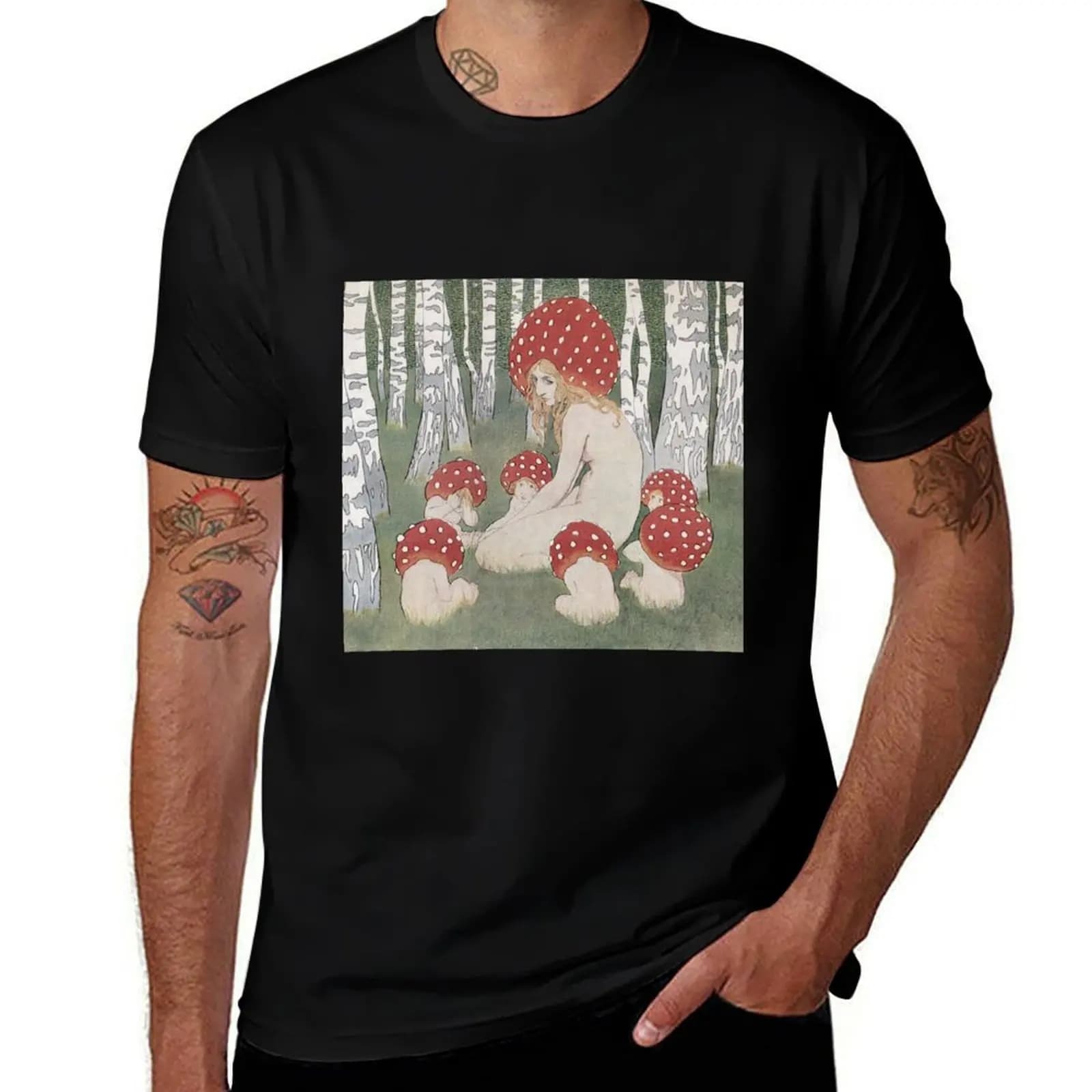 MOTHER MUSHROOM WITH HER CHILDREN - EDWARD OKUN T-Shirt man t shirts for men casual g man t shirts for men T-Shirt