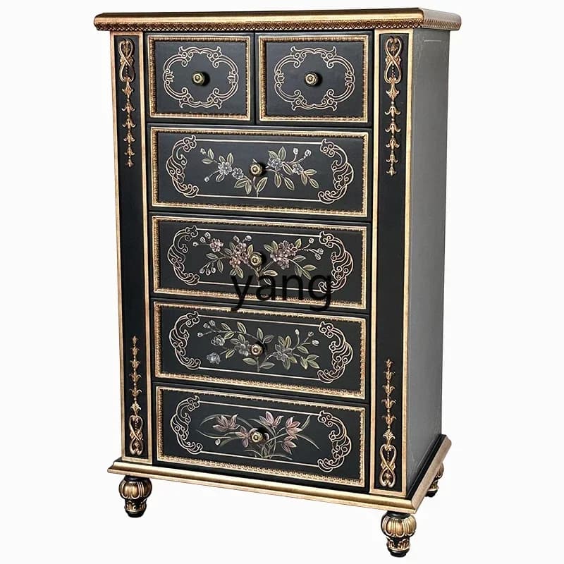 CX solid wood feet painted six-bucket porch living room decorative cabinet retro black bedroom drawer storage cabinet