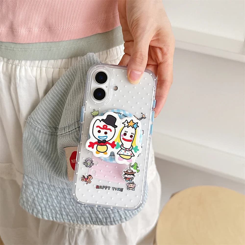 Vintage Circus Cartoon Clown Card Holder Phone Case For iPhone 17 16 15 Pro Max Polka Dot Cute Character Stand Shockproof Cover