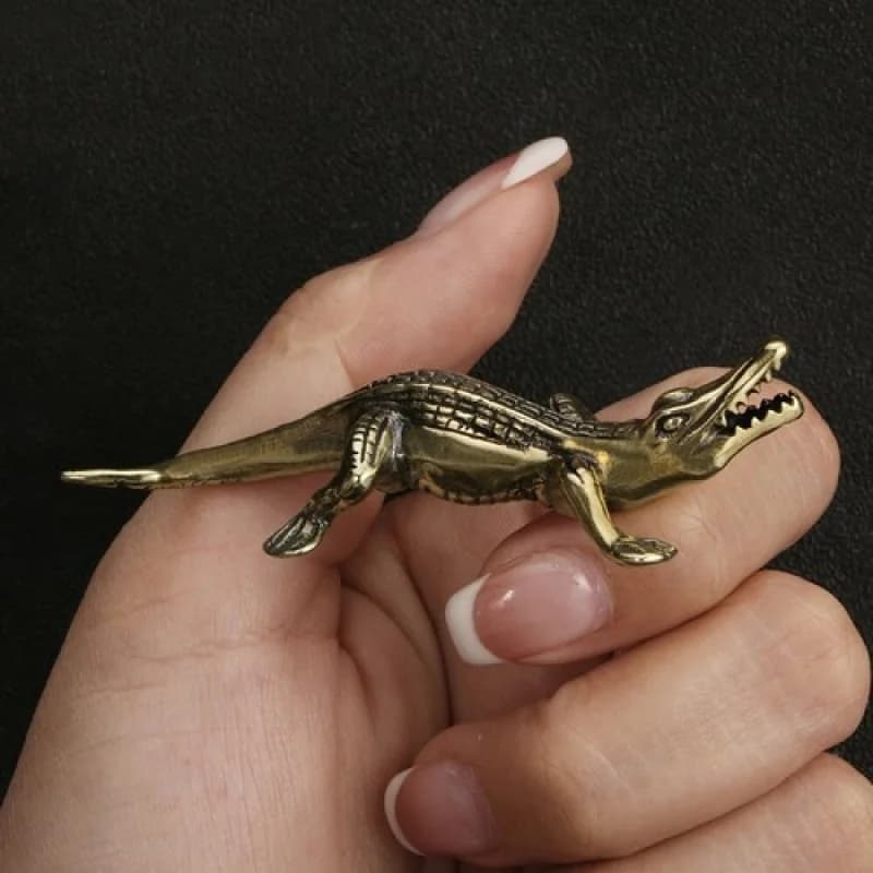 Brass Crocodile Figurine Statue Animal Figurines Toys Home Desktop Decoration