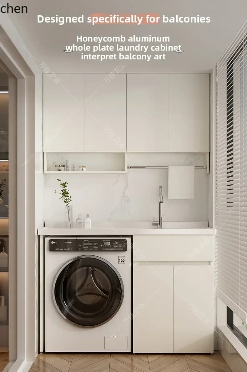 HYS Large Panel Washing Machine Cabinet Balcony Laundry Sink High-Low Washing Machine Integrated Cabinet Set
