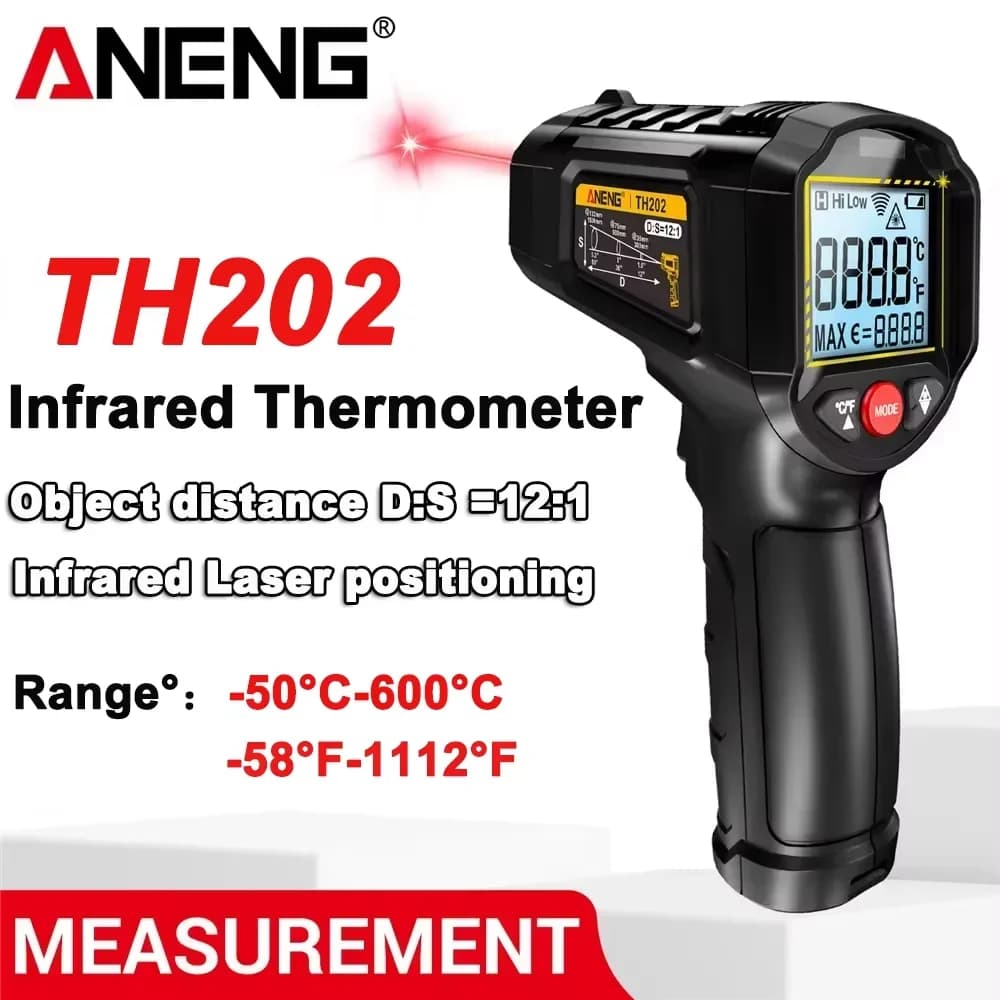 ANENG TH202 Non-contact Infrared Thermometer -50~600℃ Digital Laser Temperature Gun Pyrometer LCD Display Temperature Tester