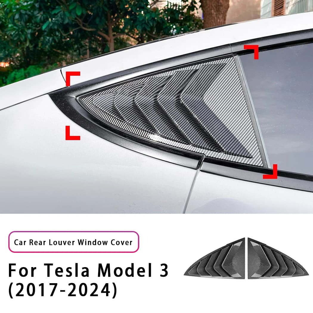 For Tesla Model 3 2017-2024 Carbon Fiber Quarter Window Louver Cover Car Rear Triangle Window Cover Auto Accessories
