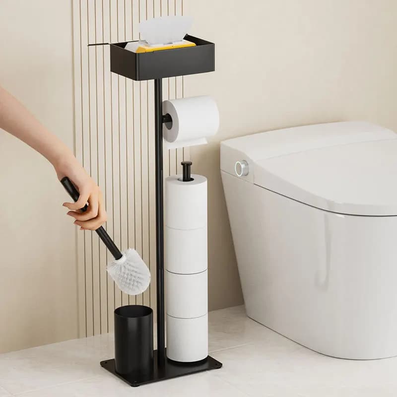 Toilet brush, toilet floor tissue holder, bathroom moisture-proof toilet paper roll wipes, vertical integrated storage rack
