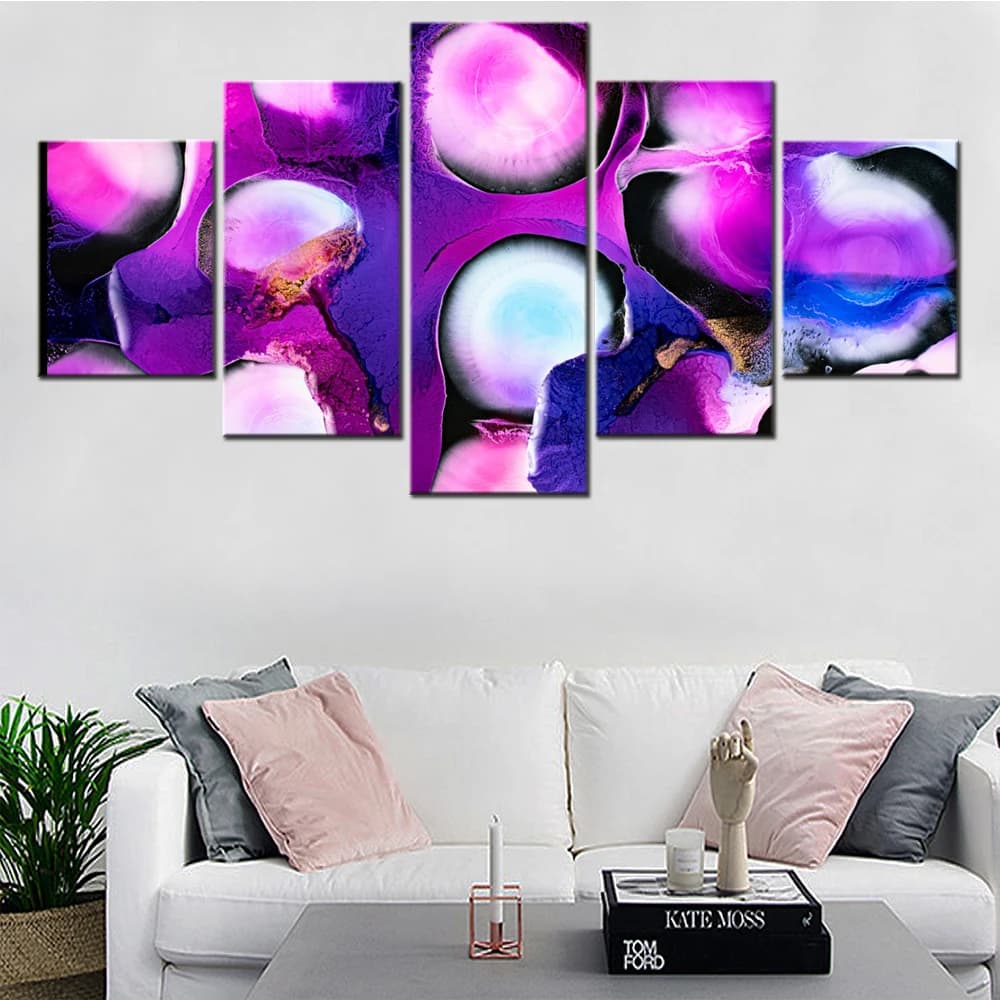5 Pieces Canvas Wall Arts Poster Painting Abstract Purple Abstract Fluid Art Wallpaper Home Decor Picture Printing Interior Arts
