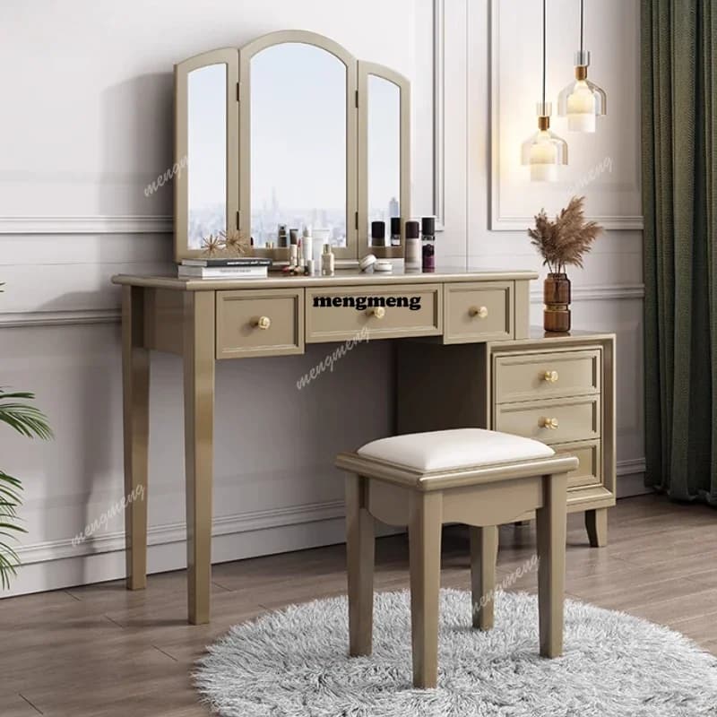 Wooden Luxury Storage Vanity Table Mirror Chair Organizer Space Saving Dressing Table Bedroom Makeup Schminktisch Furniture Home