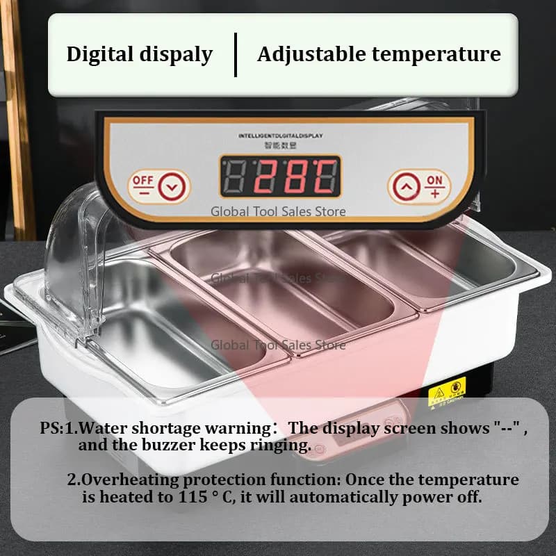 WINNERS PC Transparent Flip Cover Electric Chafing Dish Water Bath Bain Marie Stainless Steel Buffet Food Heater for Hotel