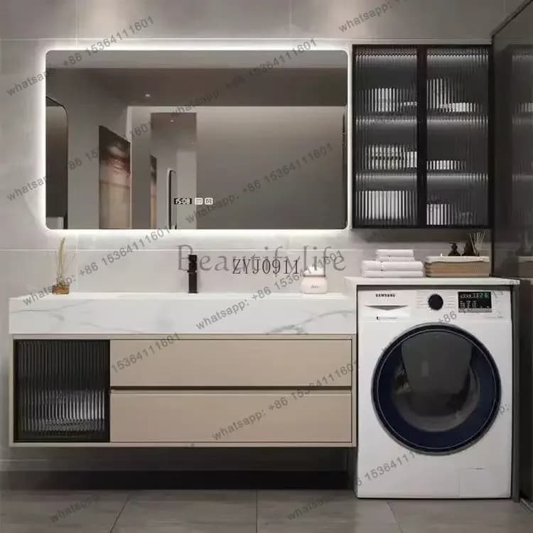 Rock slab hot bending integrated washing machine cabinet combination modern simple bathroom cabinet toilet