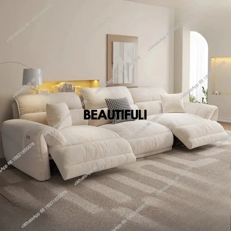 E182 Italian Beige Fabric Electric Sofa Full Size Modern Oversized Sofa Living Room Lounges Sleeper Divano Soggiorno Furniture H