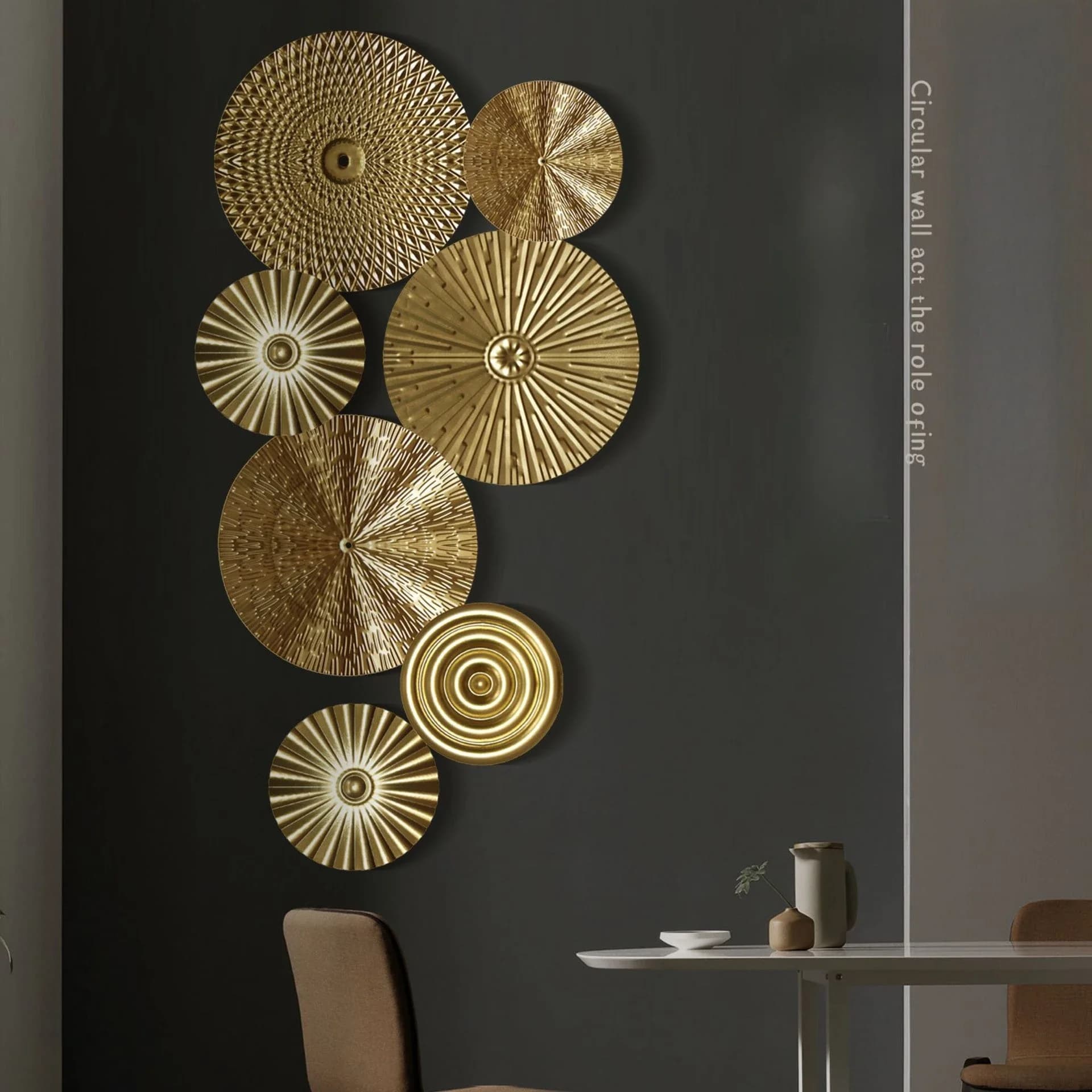 Modern Minimalist Golden Disc Wall Decor Set Textured Metal Wall-mounted Art Boho Wall Pendant Decor for Living RoomBedroom Gift