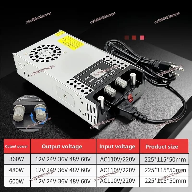 220V To DC12V24V36V48V60V Digital Display Adjustable Voltage and Current Industrial Power Supply 600W Switching Power Supply