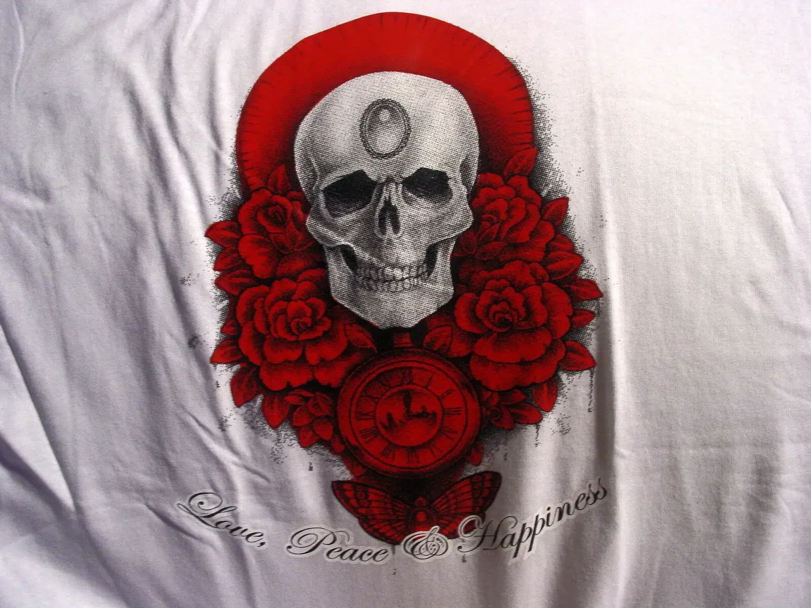 SKULL ROSE FLOWER BUTTERFLY LOVE PEACE HAPPINESS T-SHIRT Men's 100% Cotton Casual T-shirts Loose Top Size S-3XL