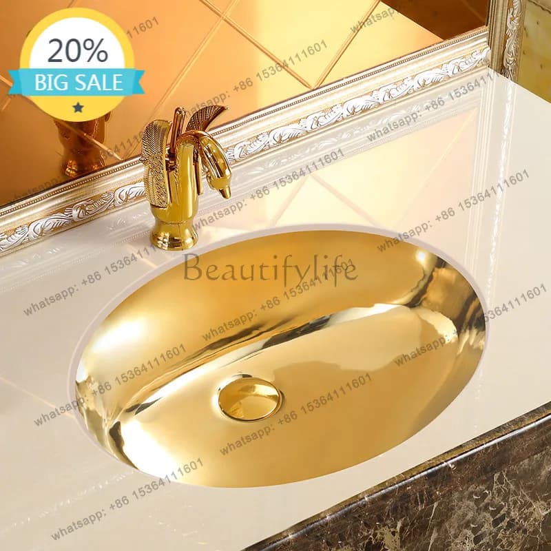 D30 European style gold under-counter washbasin embedded bathroom round basin
