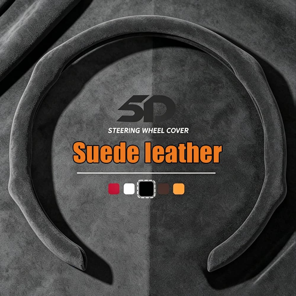 5D Universal Suede Leather Car Steering Wheel Booster Cover, Ultra-thin, Non-slip, D-shaped Round, Breathable Sweat-absorbent