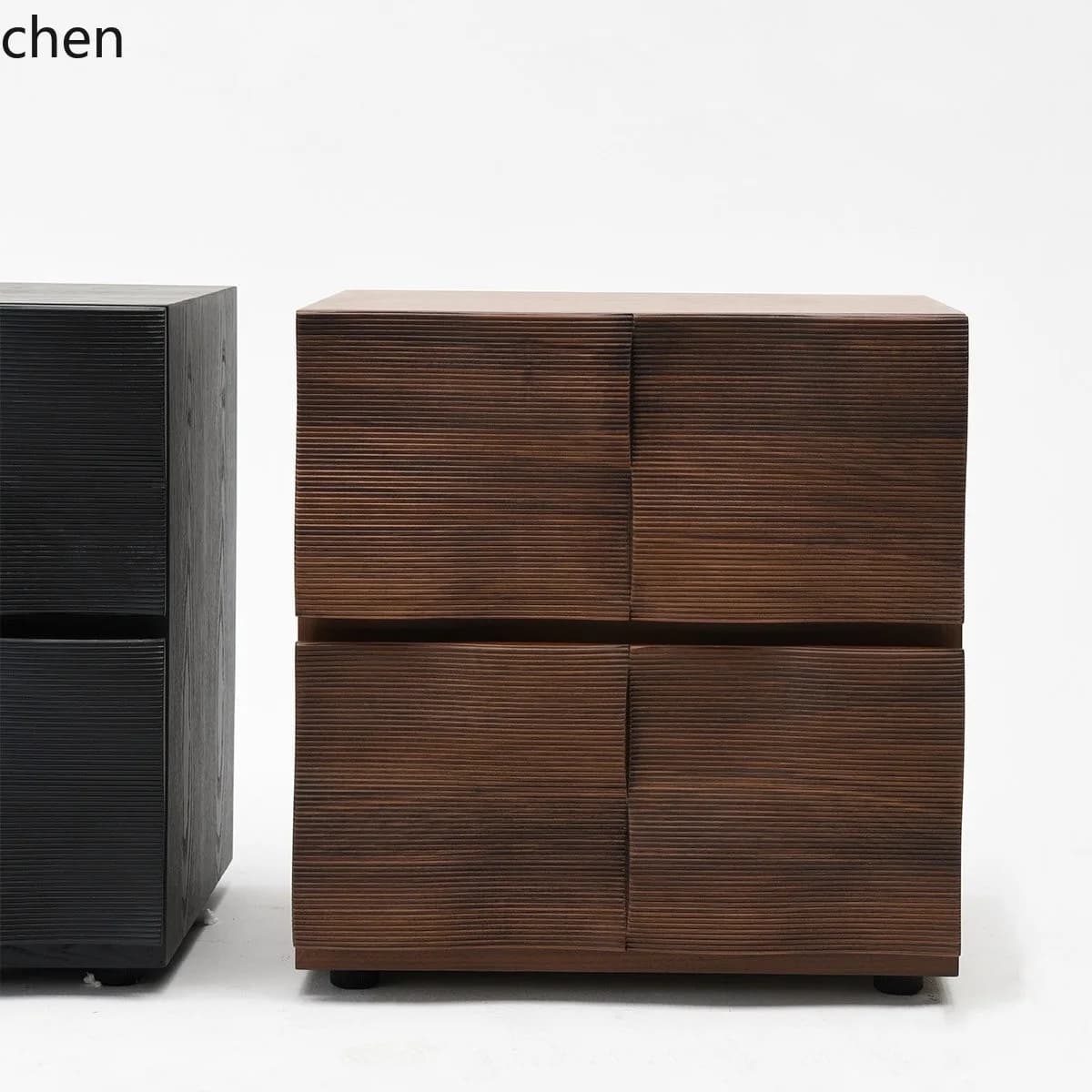 YFY  Vintage Style Bedside Table Water Ripple Solid Wood Bedroom Storage Cabinet Creative Combination Bedside Cabinet