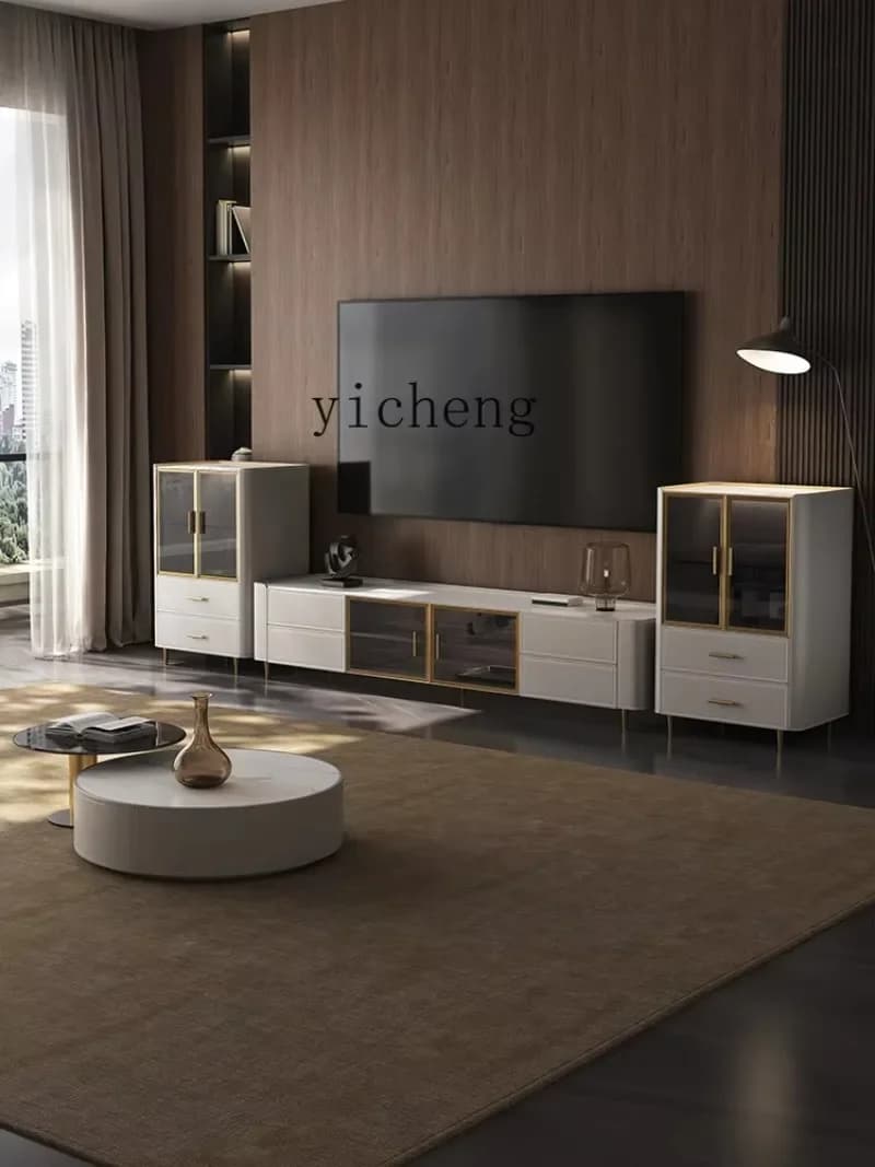 Modern Simple Coffee Table TV Cabinet Combination Master Bedroom Floor Light Luxury Rock Slab-X31