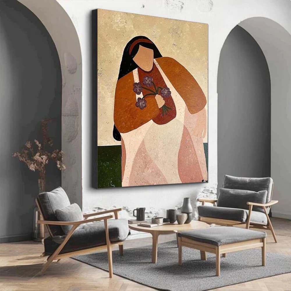 Handmade Abstract Oil Painting on Canvas Elegant Lady Wall Art Large Mural Thick Home Living Room Decorative Image