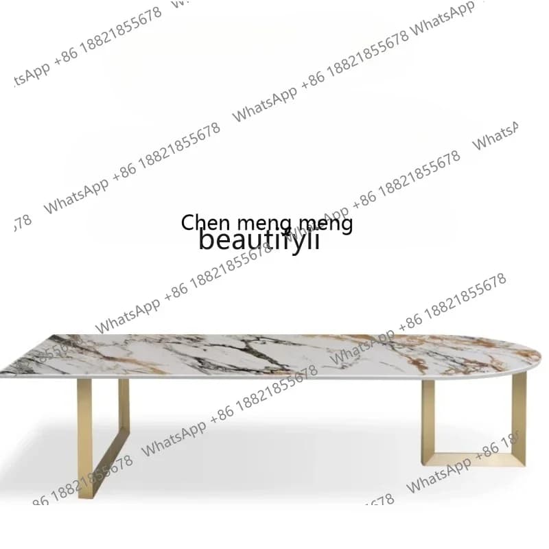 Bright rock slab dining table and chair combination light luxury stainless steel rectangular special-shaped table2936