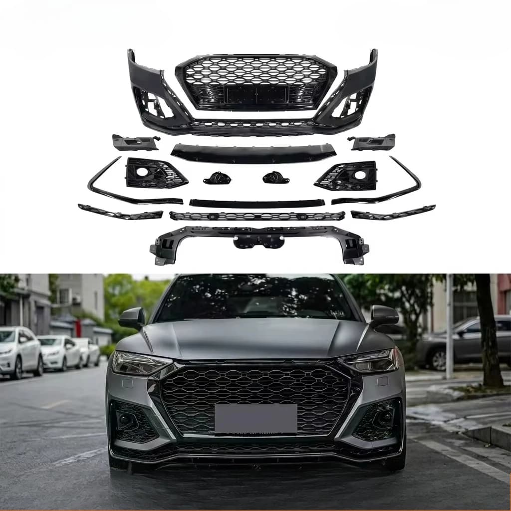 RSQ8 Style Transformation Front Bumper for Audi Q5 SQ5 B9.5 2022-2025 Gloss Black Honeycomb Facelift Kit Car Aftermarket Upgrade